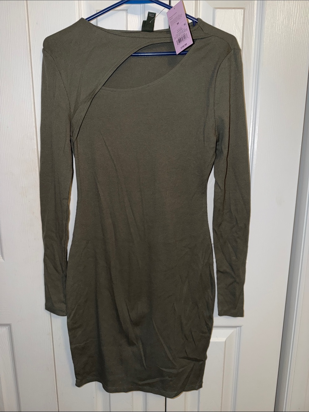 wild fable Olive Green Long Sleeve Cutout Bodycon Dress